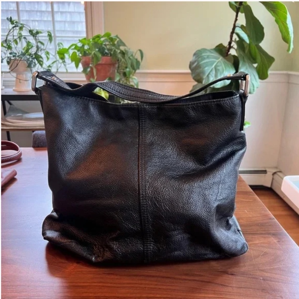 KOOBA Black Pebbled Leather Tote Boho Shoulder Handbag Purse - Picture 2 of 11